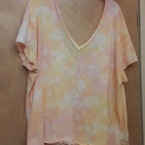 Free People Orange Pink Yellow Tie Die V Neck Knit Oversized Dolman Top L No - Picture 2 of 8